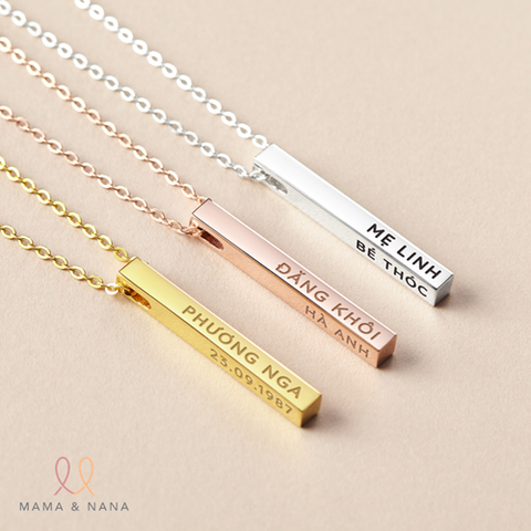 Dây Chuyền Bạc Thanh trụ Khắc Tên Gia Đình Tặng Mẹ (Khắc 1-4 Mặt) - A Mom's Heart