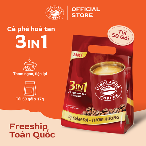 (Freeship Toàn Quốc) Cà phê sữa hòa tan 3in1 Highlands Coffee (50 gói x 17g)