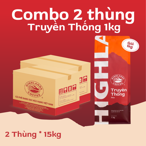 Combo 2 Thùng 15kg Cà Phê Truyền Thống Highlands Coffee 1kg