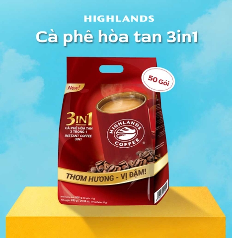 (Freeship Toàn Quốc) Cà phê sữa hòa tan 3in1 Highlands Coffee (50 gói x 17g)