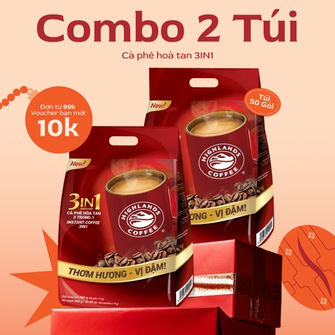Freeship - Combo 2 túi Cà phê sữa hòa tan 3in1 Highlands Coffee (50 gói x 17g)