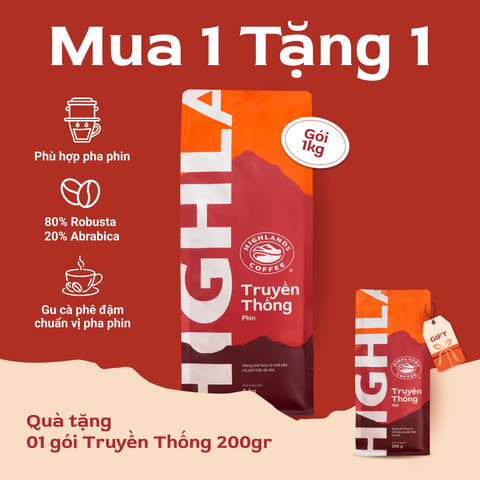 MUA 1 TẶNG 1 - Cà phê Bột Truyền Thống 1kg Tặng 1 gói Truyền thống 200g