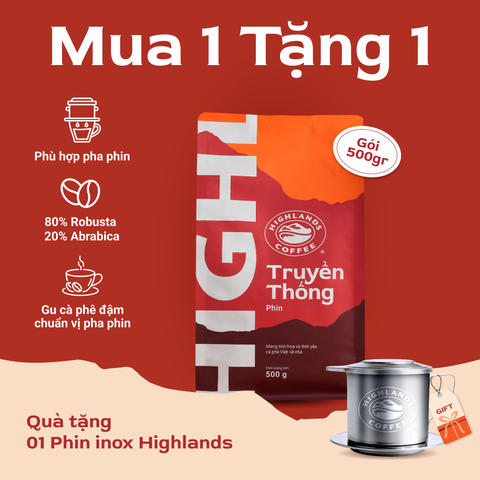 Tặng phin pha Highlands - Khi Mua Cà Phê Rang Xay Truyền Thống Highlands Coffee 500g