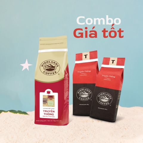 [COMBO GIÁ TỐT] Cà phê bột Truyền thống Highlands Coffee 1kg & 02 gói 200gr