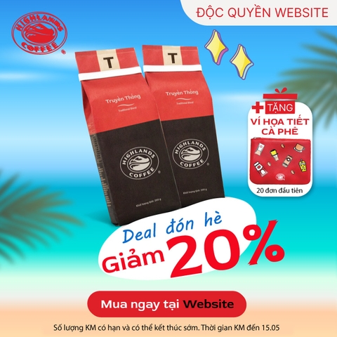 [Deal Dùng thử- 30 combo đầu tặng kèm thêm túi họa tiết] COMBO 2 Gói Cà Phê Rang Xay Truyền Thống Highlands Coffee 200g/gói