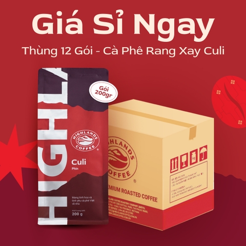 Thùng 12 gói Cà Phê Rang Xay Culi Highlands Coffee 200g/gói
