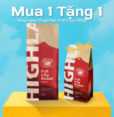 Freeship - Mua 1 tặng 1 - Mua Cà Phê Hạt Full City Roast Highlands Coffee 1kg tặng 01 cà phê hạt 200gr (quà kèm đơn hàng)