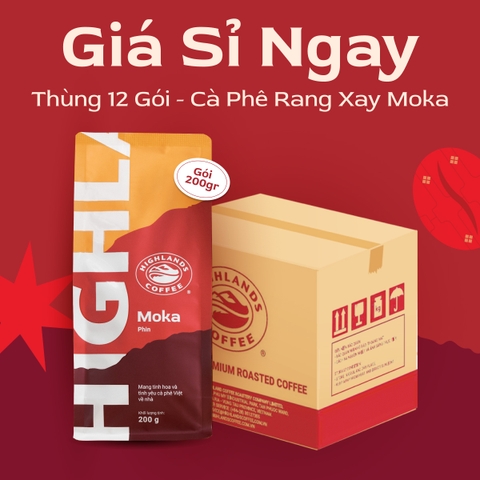 Thùng 12 gói Cà Phê Rang Xay Moka Highlands Coffee 200g/gói