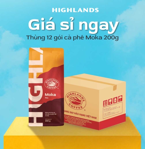Thùng 12 gói Cà Phê Rang Xay Moka Highlands Coffee 200g/gói