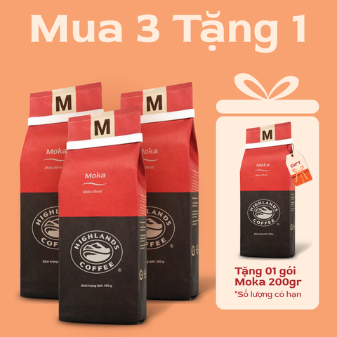 Freeship - Mua 3 Tặng 1 - Mua 3 Gói Cà Phê Rang Xay Moka Highlands Coffee 200g/gói Táng 1 gói (quà tặng kèm đơn hàng)
