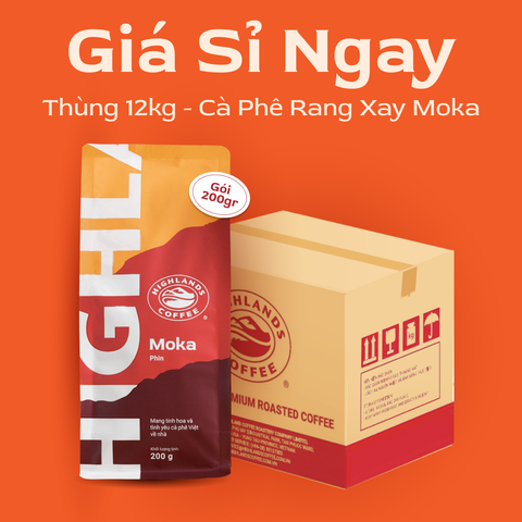 Thùng 12 gói Cà Phê Rang Xay Moka Highlands Coffee 200g/gói