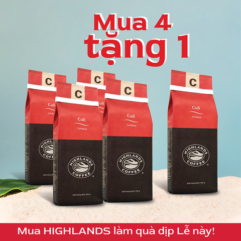 [MUA 4 TẶNG 1] Combo 4 Cà Phê Rang Xay Culi Highlands Coffee 200g/gói tặng gói cùng loại