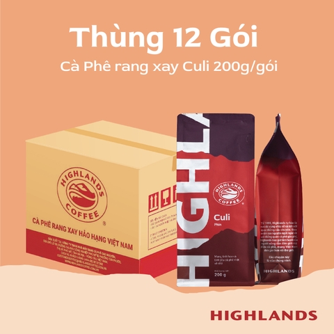 Thùng 12 gói Cà Phê Rang Xay Culi Highlands Coffee 200g/gói
