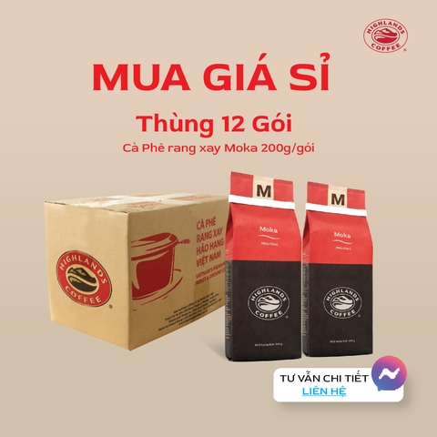 Thùng 12 gói Cà Phê Rang Xay Moka Highlands Coffee 200g/gói