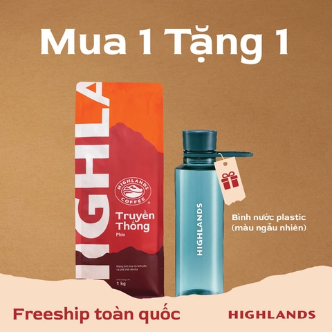Mua 1 tặng 1 - Mua Cà Phê Bột Truyền Thống Highlands Coffee 1kg Tặng 1 Bình nước plastic 500ml màu ngẫu nhiên (quà kèm đơn hàng)