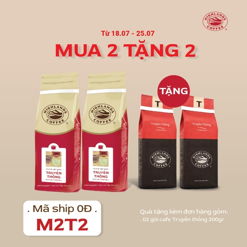 Mua 2 tặng 2 - Combo 2 Cà Phê Rang Xay Truyền Thống Highlands Coffee 1kg Tặng 2 gói cà phê 200gr