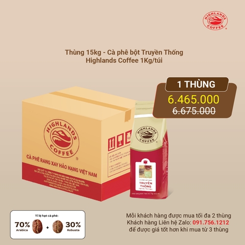 Thùng 15Kg Cà Phê Truyền Thống Highlands Coffee 1kg