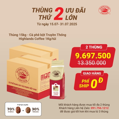 Combo 2 - Thùng 15kg Cà Phê Truyền Thống Highlands Coffee 1kg