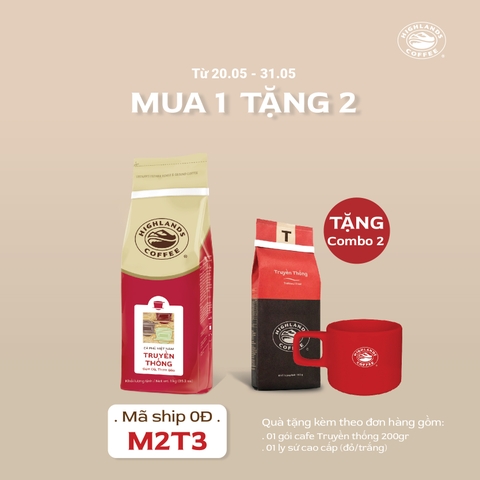 MUA 1 TẶNG 2 - Cà phê Bột Truyền Thống 1kg Tặng 1 gói 200g và 1 ly sứ