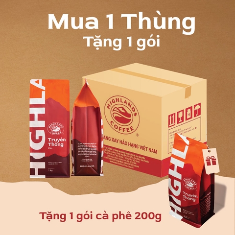 Thùng 15Kg Cà Phê Truyền Thống Highlands Coffee 1kg - Tặng 1 gói Truyền thồng 200g