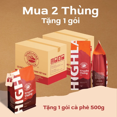 [Mua 2 Tặng 1] Mua 2 Thùng 15kg Cà Phê Truyền Thống Highlands Coffee 1kg tặng 1 gói Truyền thống 500g