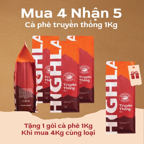 [Deal sốc mua nhiều] MUA 4 NHẬN 5 - Cà phê bột Truyền Thống Highlands Coffee 1kg. Giới hạn số lượng.