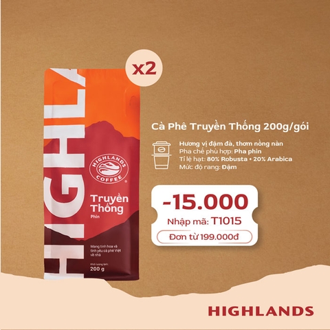 Combo 2 Gói Cà Phê Rang Xay Truyền Thống Highlands Coffee 200g/gói