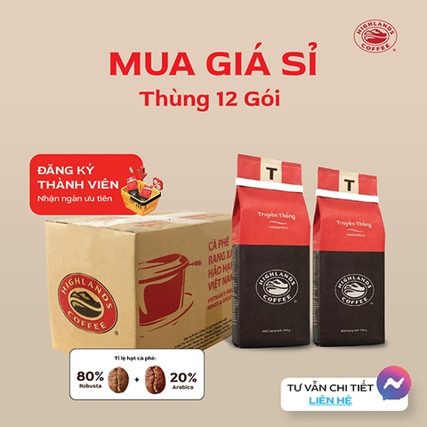 Thùng 12 gói Cà Phê Rang Xay Truyền Thống Highlands Coffee 200g/gói