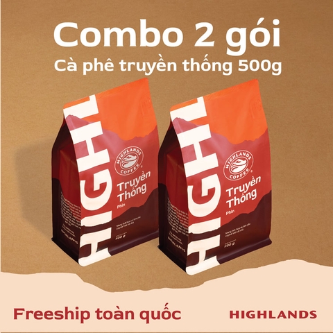Combo 2 Túi Cà Phê Rang Xay Truyền Thống Highlands Coffee 500g