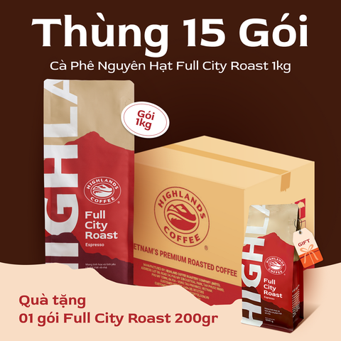 [Mua 1 thùng tặng thêm 01 gói 200g cùng loại] Thùng 15Kg Cà phê hạt Full City Roast Highlands Coffee 1kg