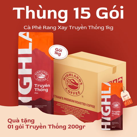 Thùng 15Kg Cà Phê Truyền Thống Highlands Coffee 1kg - Tặng 1 gói Truyền thồng 200g