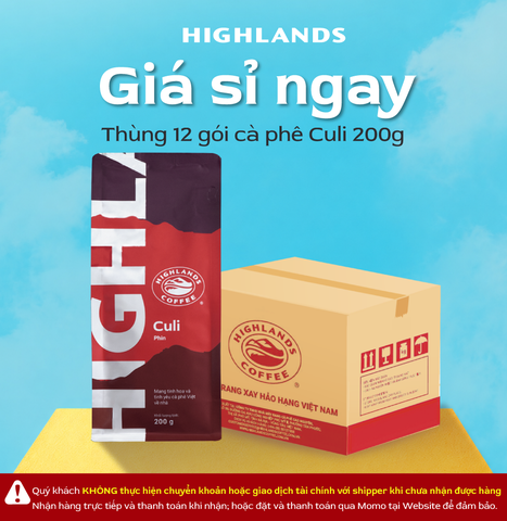 Thùng 12 gói Cà Phê Rang Xay Culi Highlands Coffee 200g/gói