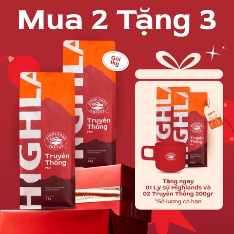 HOT DEAL - MUA 2 TẶNG 3- Cà phê Bột Truyền Thống 1kg Tặng 2 gói Truyền thống 200g và 1 ly sứ màu ngẫu nhiên (quà tặng kèm đơn hàng)