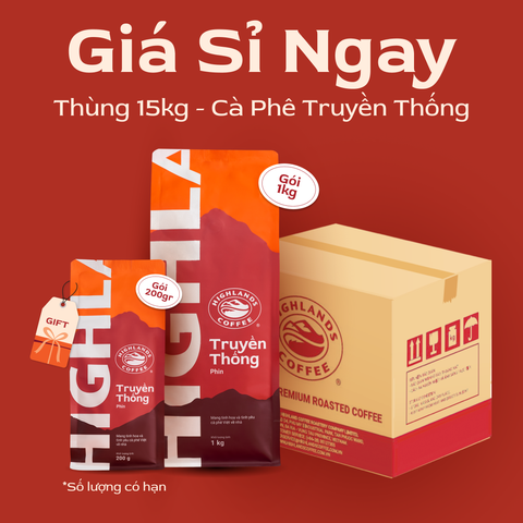 Thùng 15Kg Cà Phê Truyền Thống Highlands Coffee 1kg - Tặng 1 gói Truyền thồng 200g