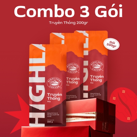 Combo 3 Gói Cà Phê Rang Xay Truyền Thống Highlands Coffee 200g/gói