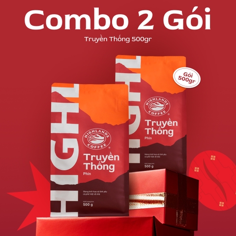 Freeship - Combo 2 Túi Cà Phê Rang Xay Truyền Thống Highlands Coffee 500g