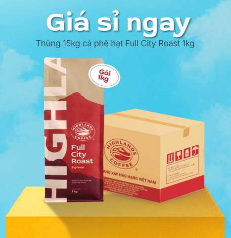 [Giá sỉ tốt] Thùng 15Kg Cà phê hạt Full City Roast Highlands Coffee 1kg