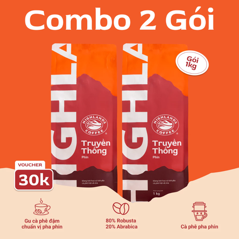 Freeship - COMBO 2 Túi Cà phê Bột Truyền Thống Highlands Coffee 1kg/túi