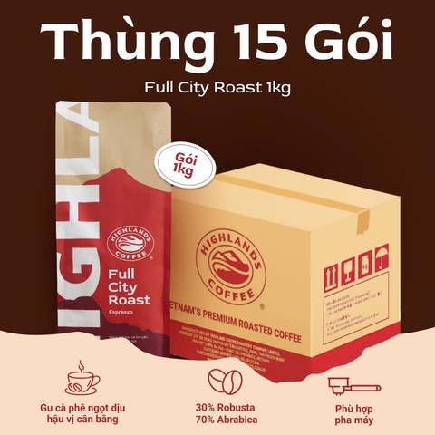 [Mua 1 thùng tặng thêm 01 gói 200g cùng loại] Thùng 15Kg Cà phê hạt Full City Roast Highlands Coffee 1kg