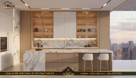 Cải tạo tủ bếp chống ẩm chung cư Vinhomes Arcadia giá xưởng – Home 3D