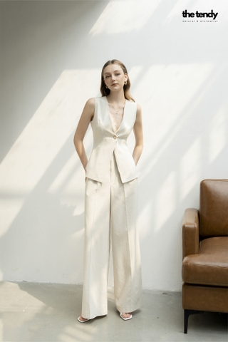Áo gile Linen Le Tournesol màu muối tiêu thanh lịch