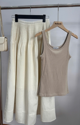 Chân váy linen xếp ly cạp Lauryn