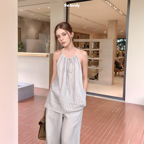 Áo cổ yếm dây rút linen Lauryn