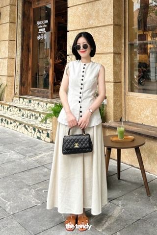 Áo gile Mervin linen cách điệu hàng cúc phía trước