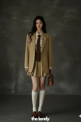 Áo blazer nữ thiết kế Lynx tay dài, hai màu ghi/nâu, phong cách preppy