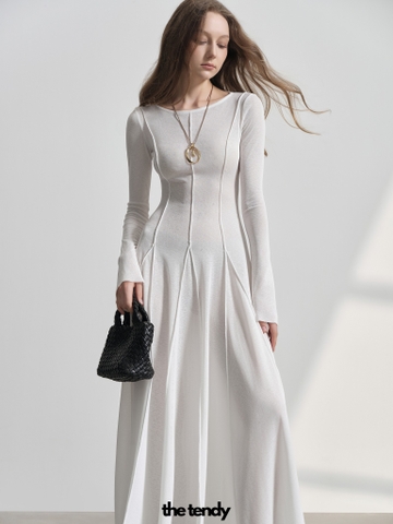 Đầm WHITE SWAN, đầm xòe xuyên thấu nữ dài, khoét lưng, chất cotton giấy thoáng mát