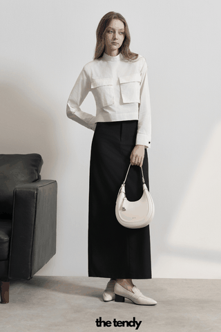Chân váy VANESSA dáng dài, vintage, phom dáng basic, style Hàn, 2 màu xám/đen