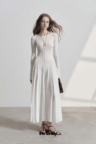 Đầm WHITE SWAN, đầm xòe xuyên thấu nữ dài, khoét lưng, chất cotton giấy thoáng mát