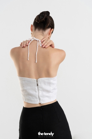 Áo yếm croptop Linen Liza, nhún phần trước ngực thắt dây sau phong cách tối giản