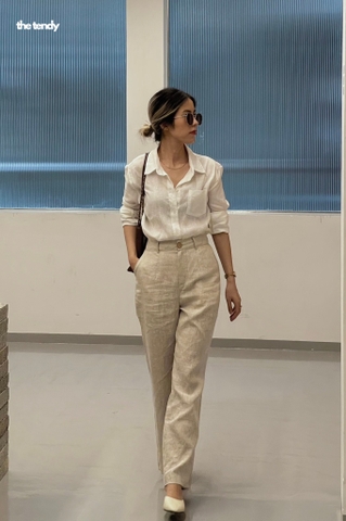Quần suông linen Lena, dáng dài ống rộng, công sở phong cách Hàn Quốc
